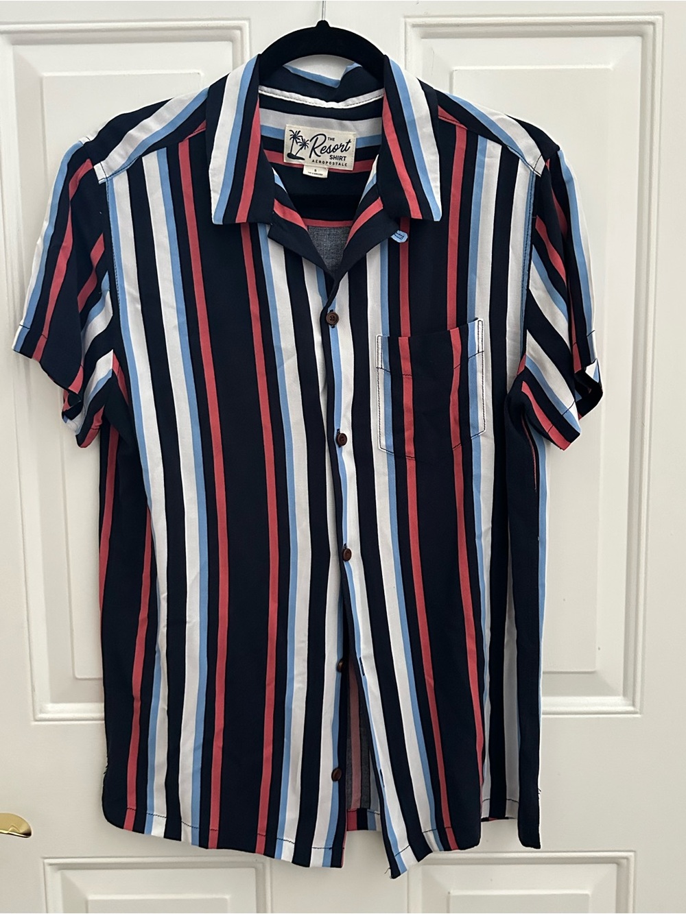 Aeropostale Navy Multi-Stripe Short Sleeve Button Shirt size S